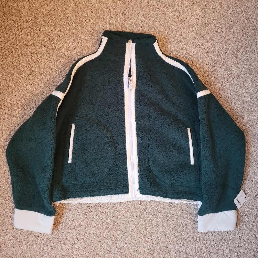 Free People Movement Full Zipper Front Closure Fleece Jacket.  Green Color - Picture 3 of 9
